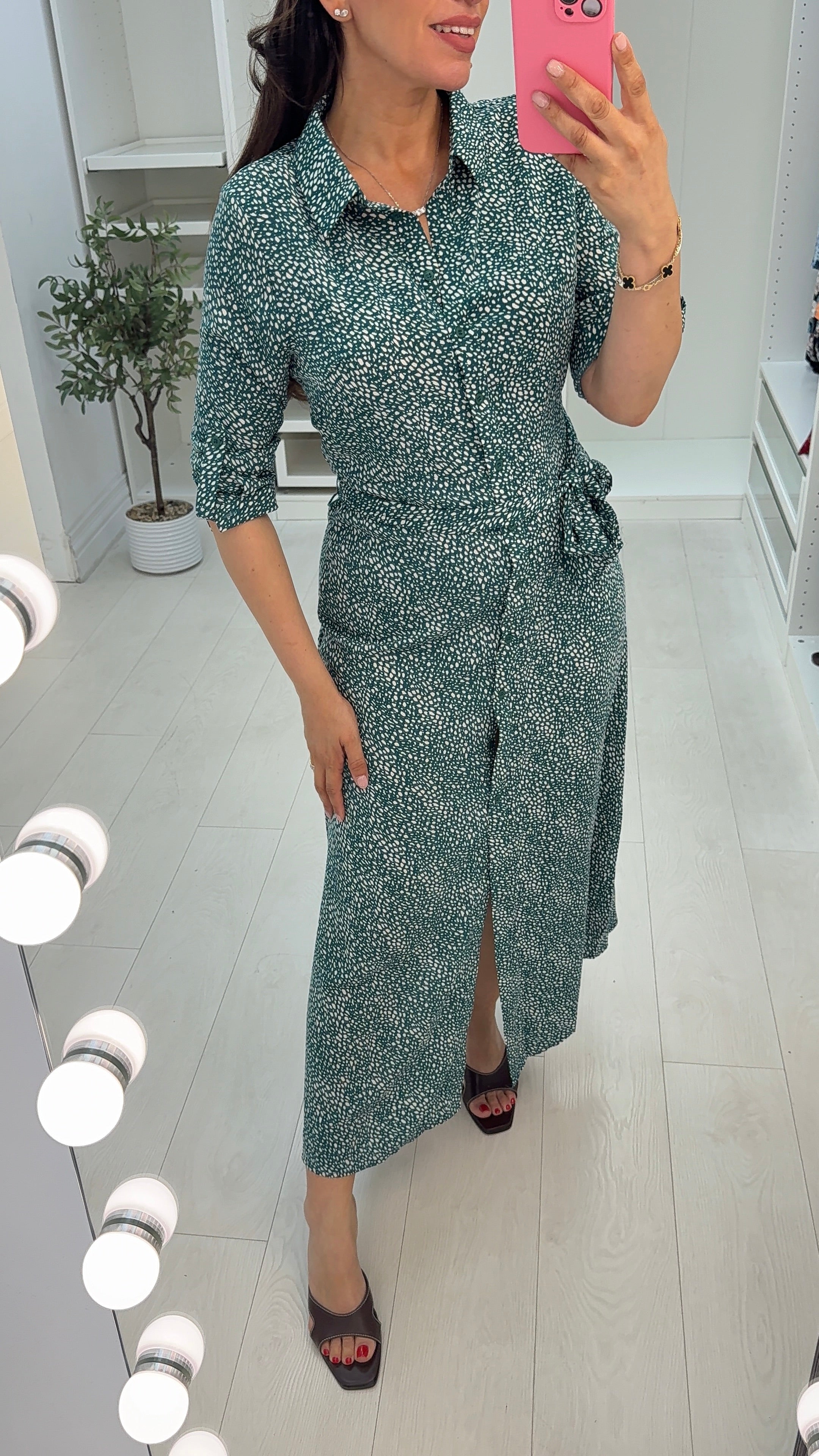Izara Abstract Print Maxi Shirt Dress