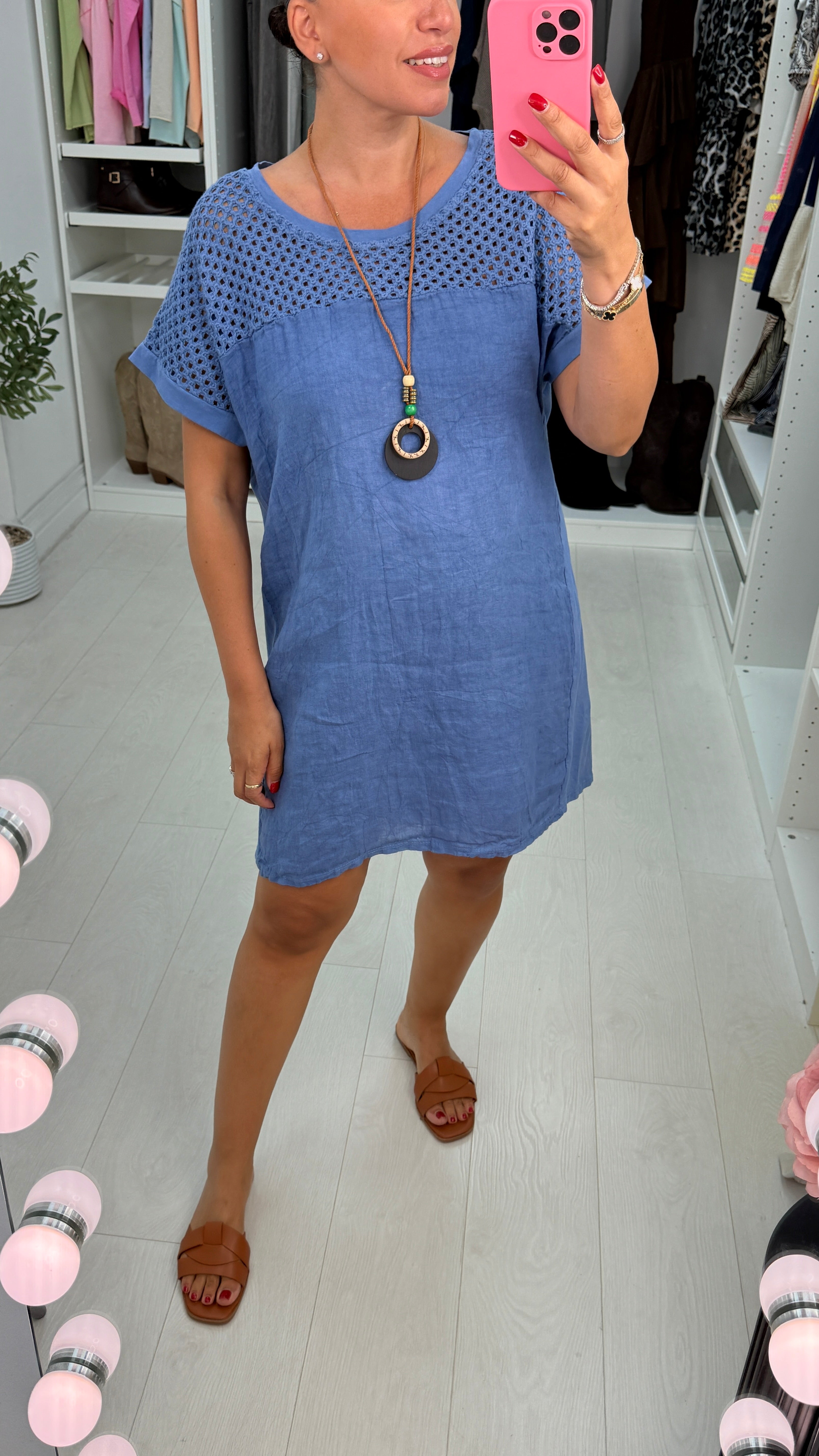 Serafina Plain Crochet Detail Necklace Loose Fit Dress