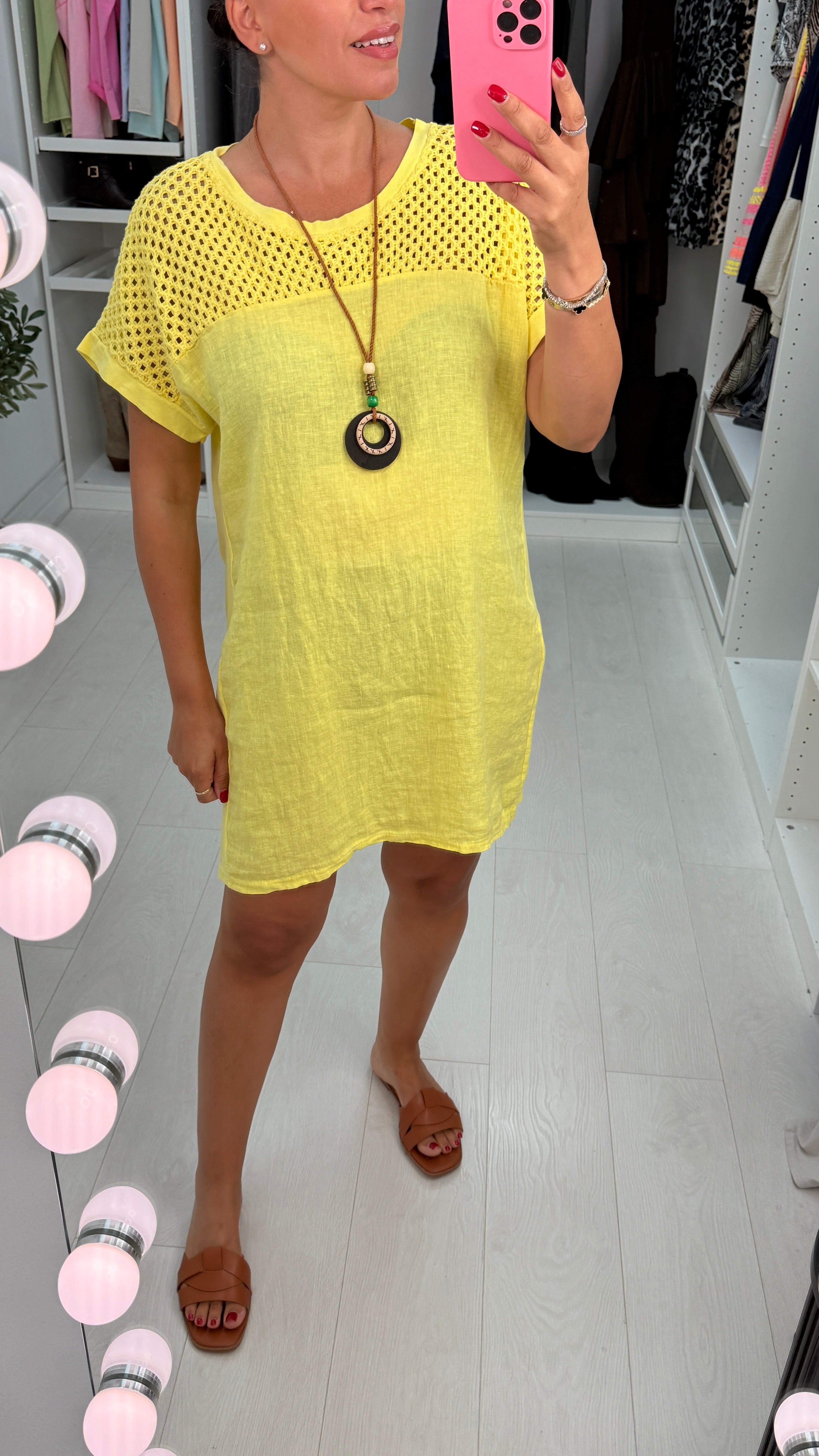 Serafina Plain Crochet Detail Necklace Loose Fit Dress