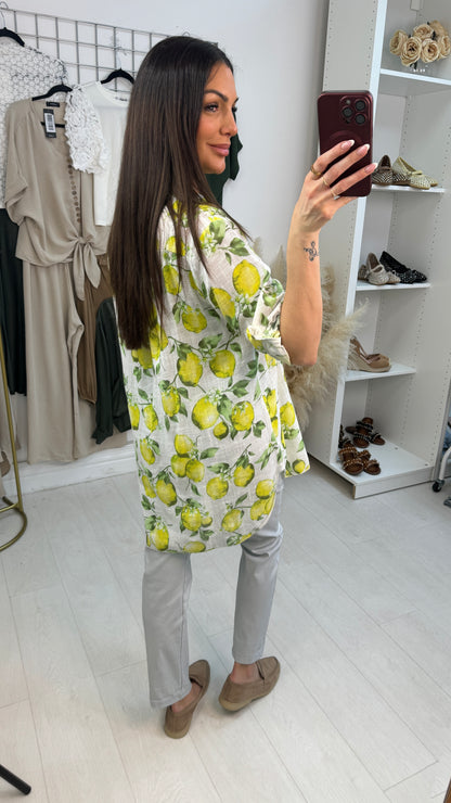 Lemonada Citrus Print Linen Shirt