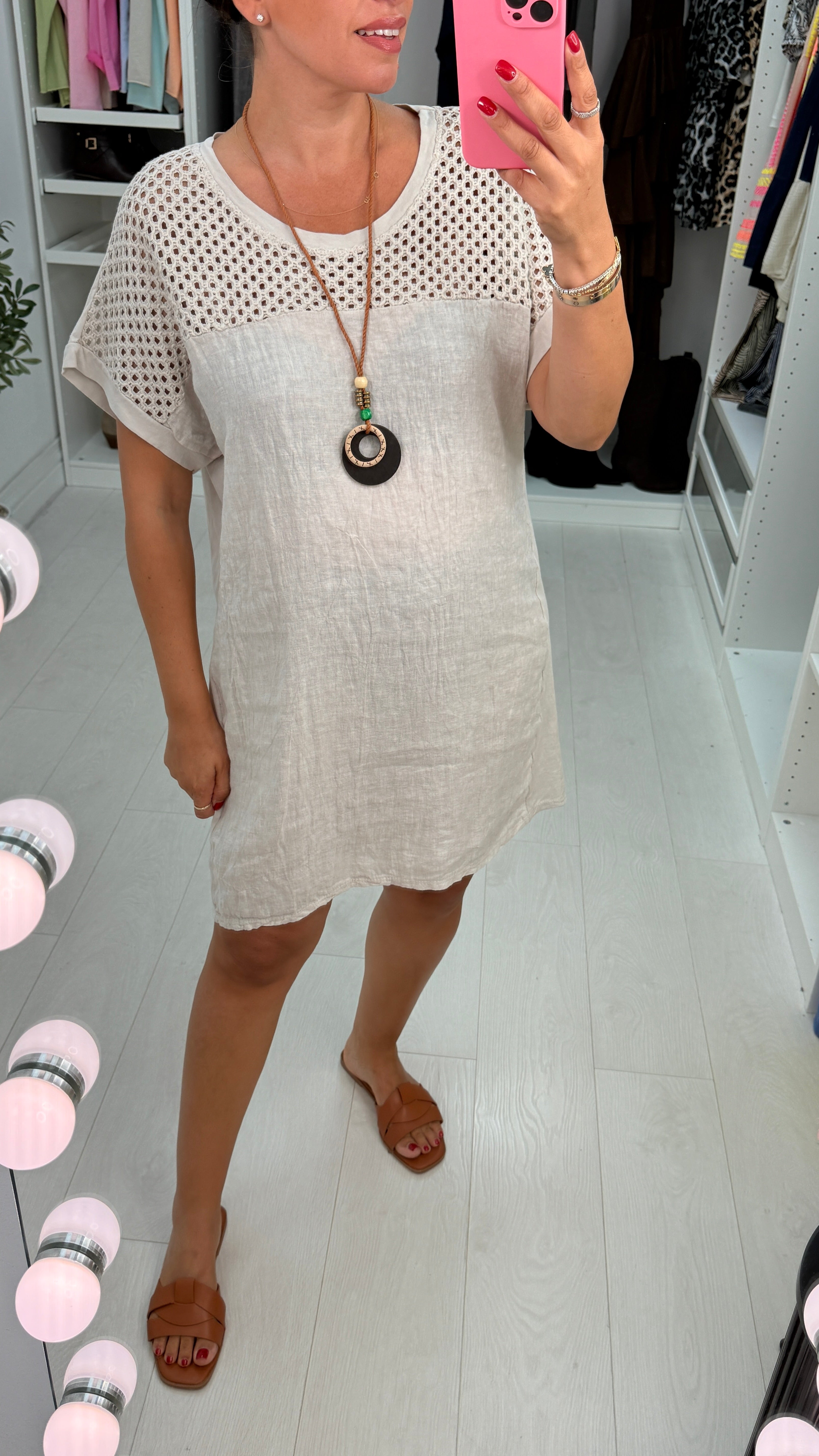 Serafina Plain Crochet Detail Necklace Loose Fit Dress