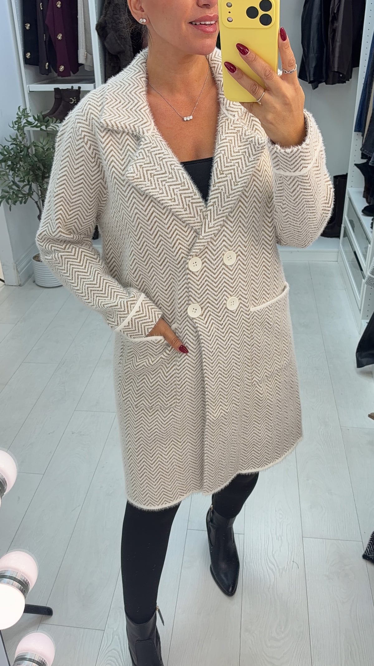 Tammi Zig Zag Detailed Fluffy Cardi Coat