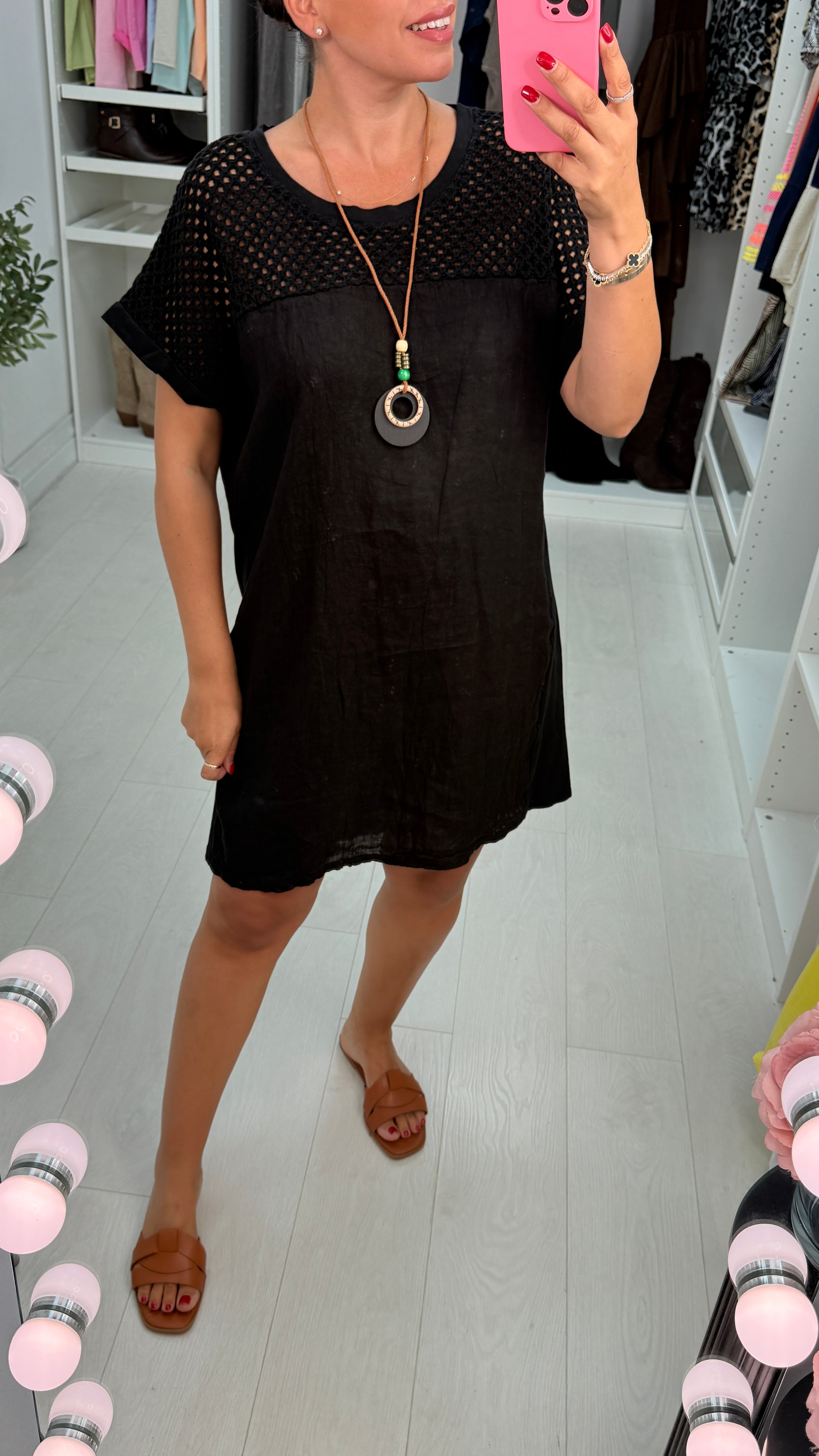 Serafina Plain Crochet Detail Necklace Loose Fit Dress