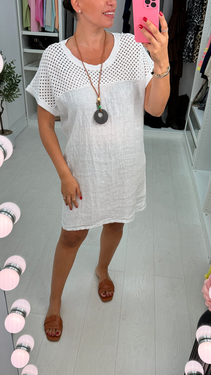 Serafina Plain Crochet Detail Necklace Loose Fit Dress