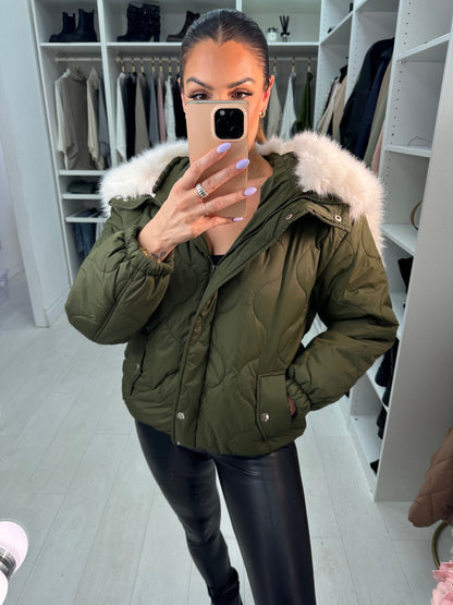 Kendra Khaki Oversized Luxury Faux Fur Lined Coat