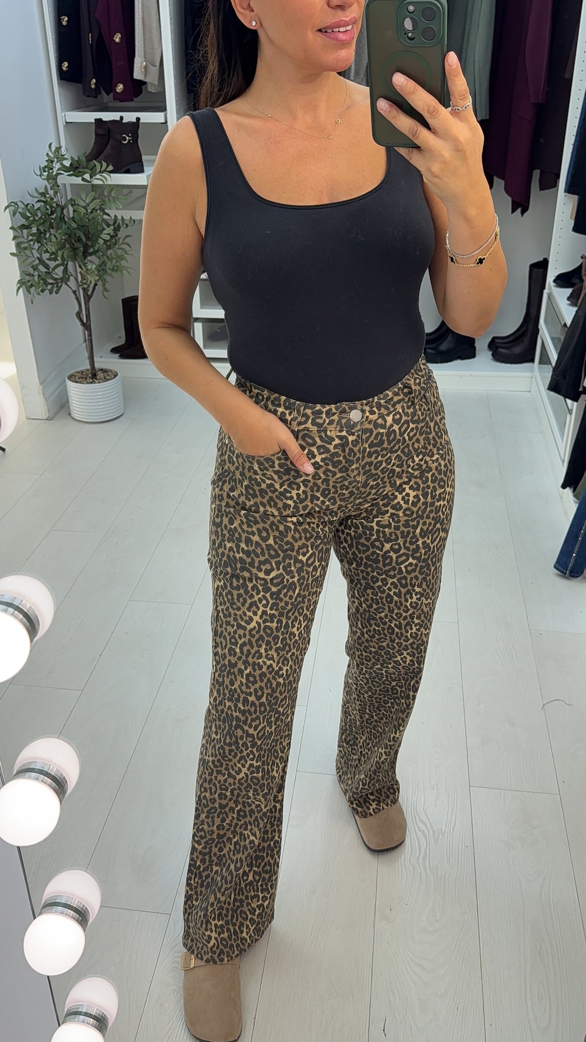 Saskiana Leopard Print Straight Leg Jeans