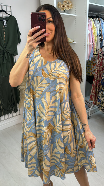 Suzanne Leaf Print Loose Fit Midi Dress