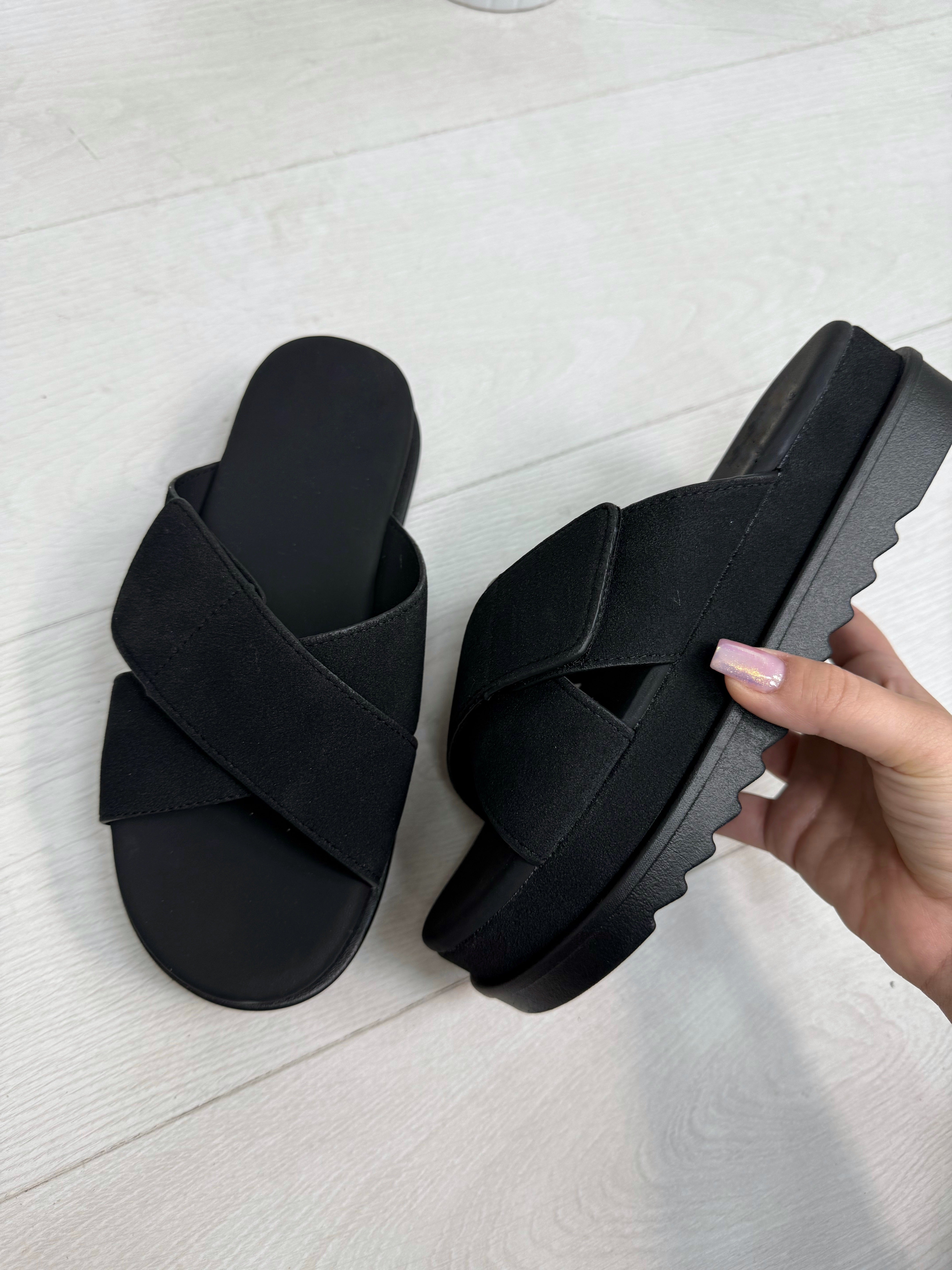 Poppy Velcro Cross Straps Platform Sliders
