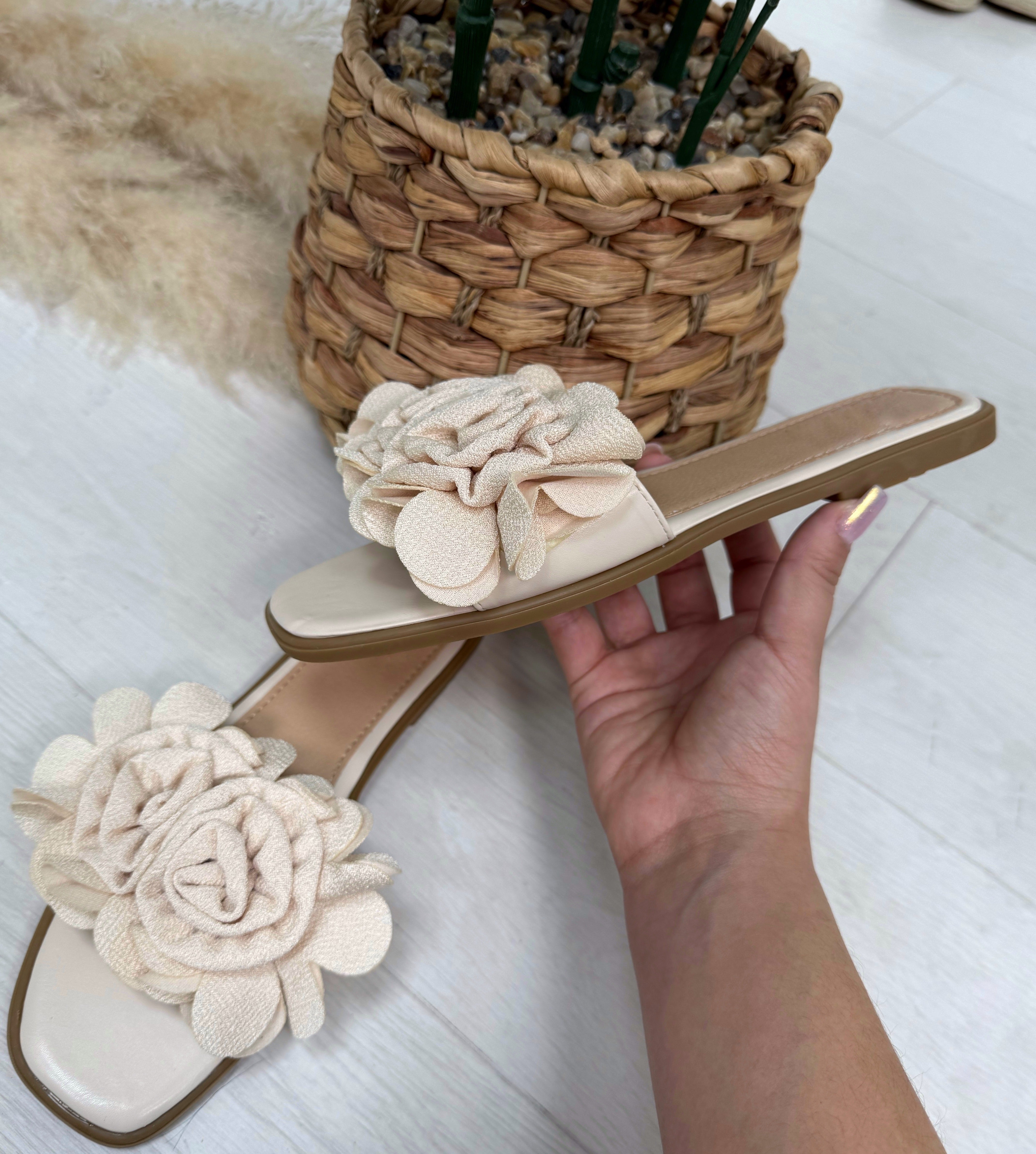 Florentina Floral Detail Flat Sliders