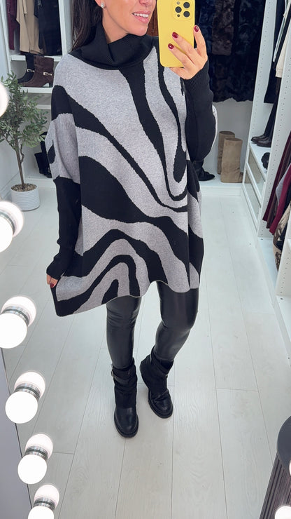 Francisca Abstract Print Loose Fit Roll Neck Jumper