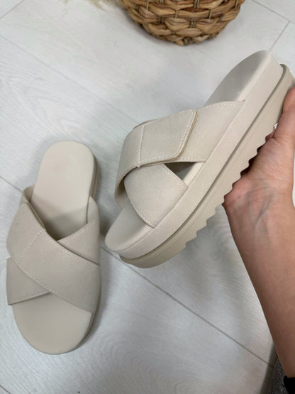 Poppy Velcro Cross Straps Platform Sliders