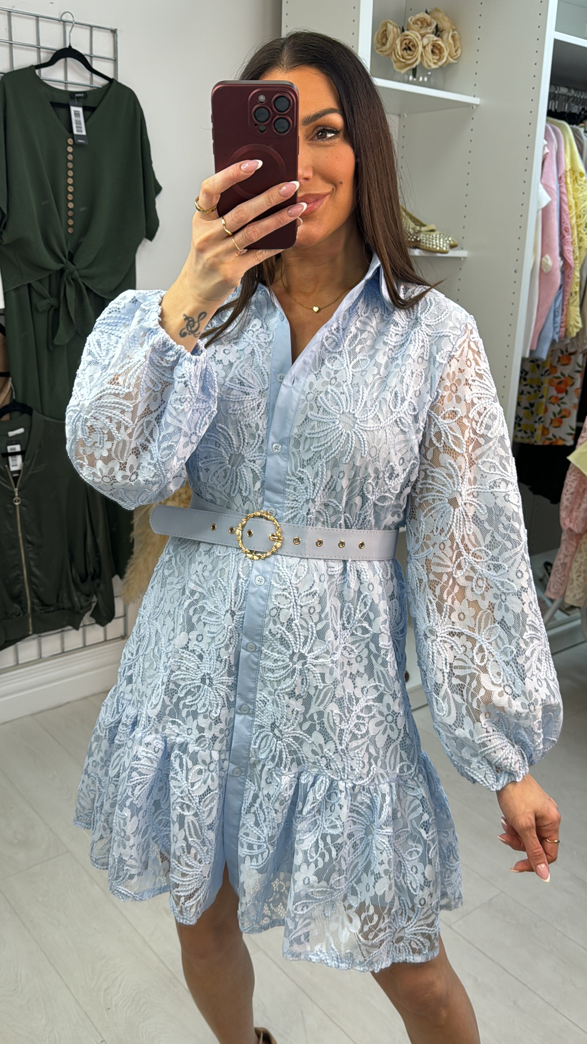 Narcisa Embroidered Lace Belted Smock Dress