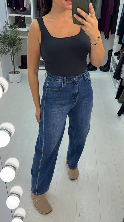 Polyanna Diamonte Trim Barrel Leg Jeans