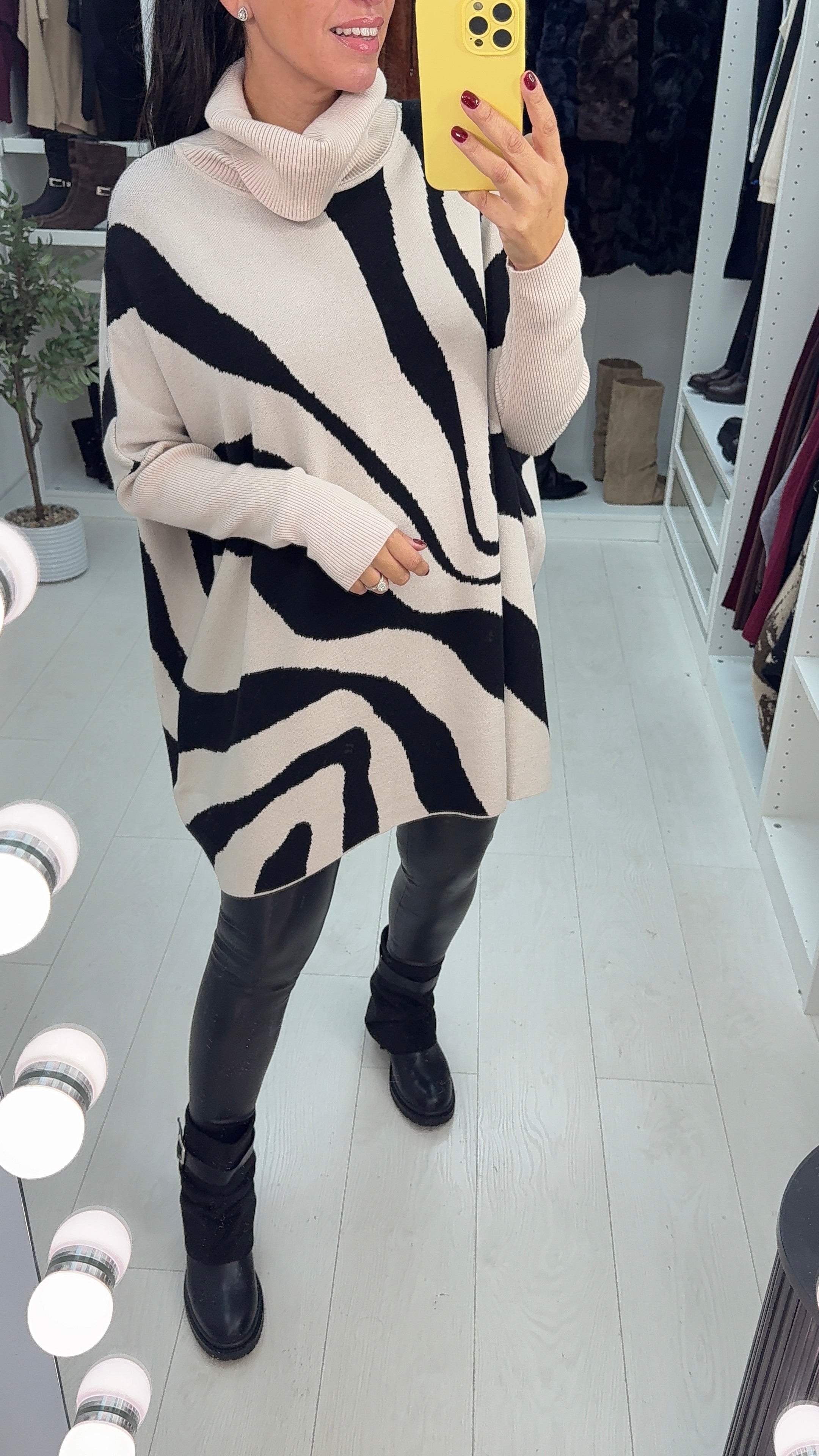 Francisca Abstract Print Loose Fit Roll Neck Jumper