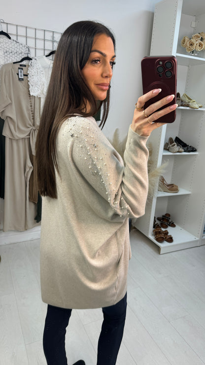 Avani Embellished Shoulder Loose Fit Dipped Hem Jumper