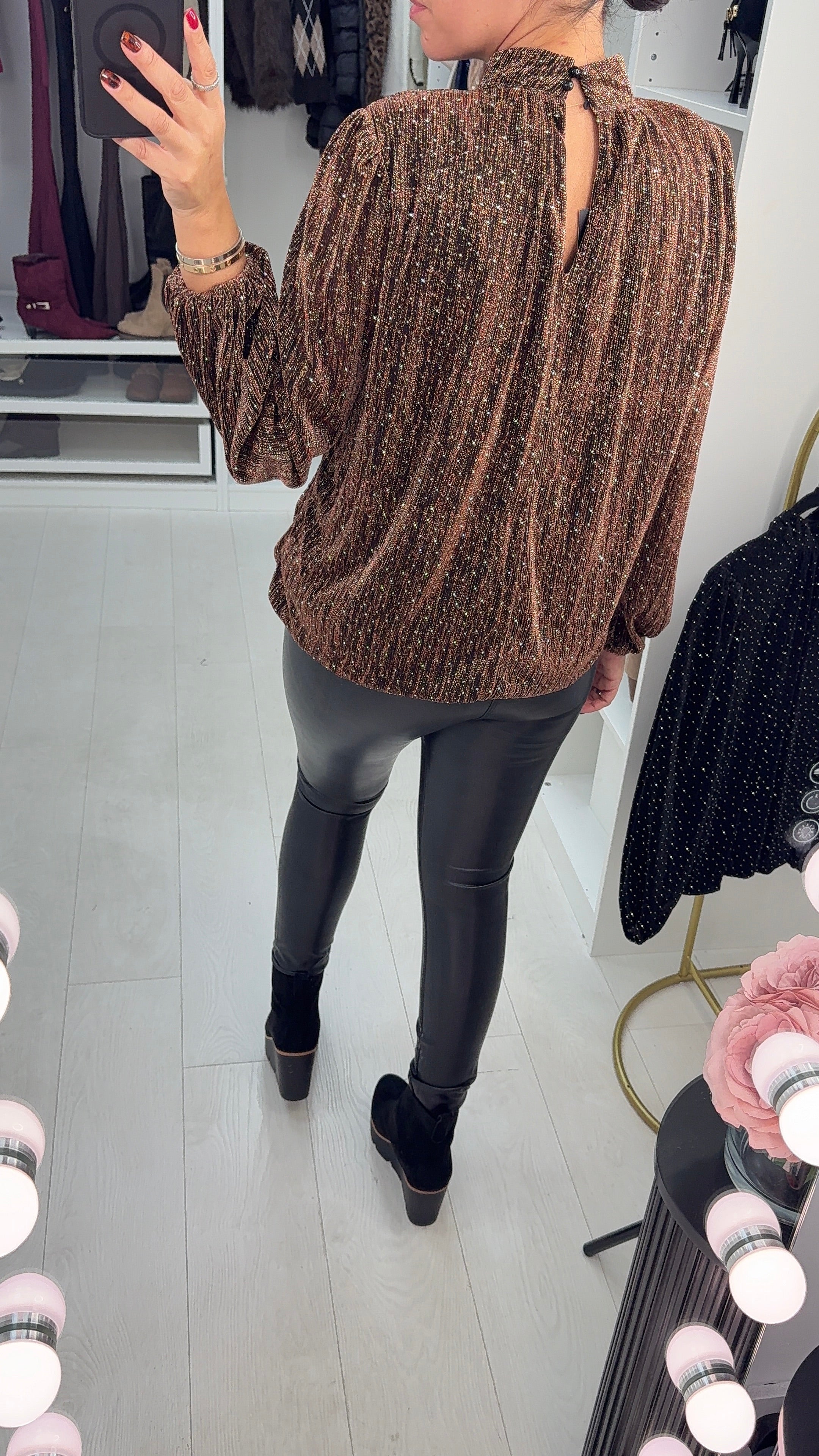 Maliah Embellished Lurex High Neck Top