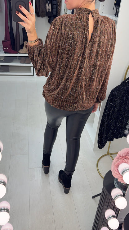 Maliah Embellished Lurex High Neck Top