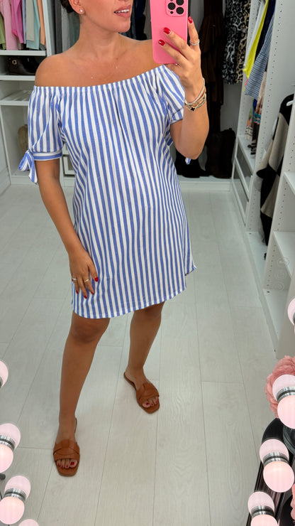 Alma Striped Loose Fit Bardot Midi Dress