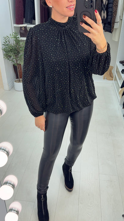 Maliah Embellished Lurex High Neck Top