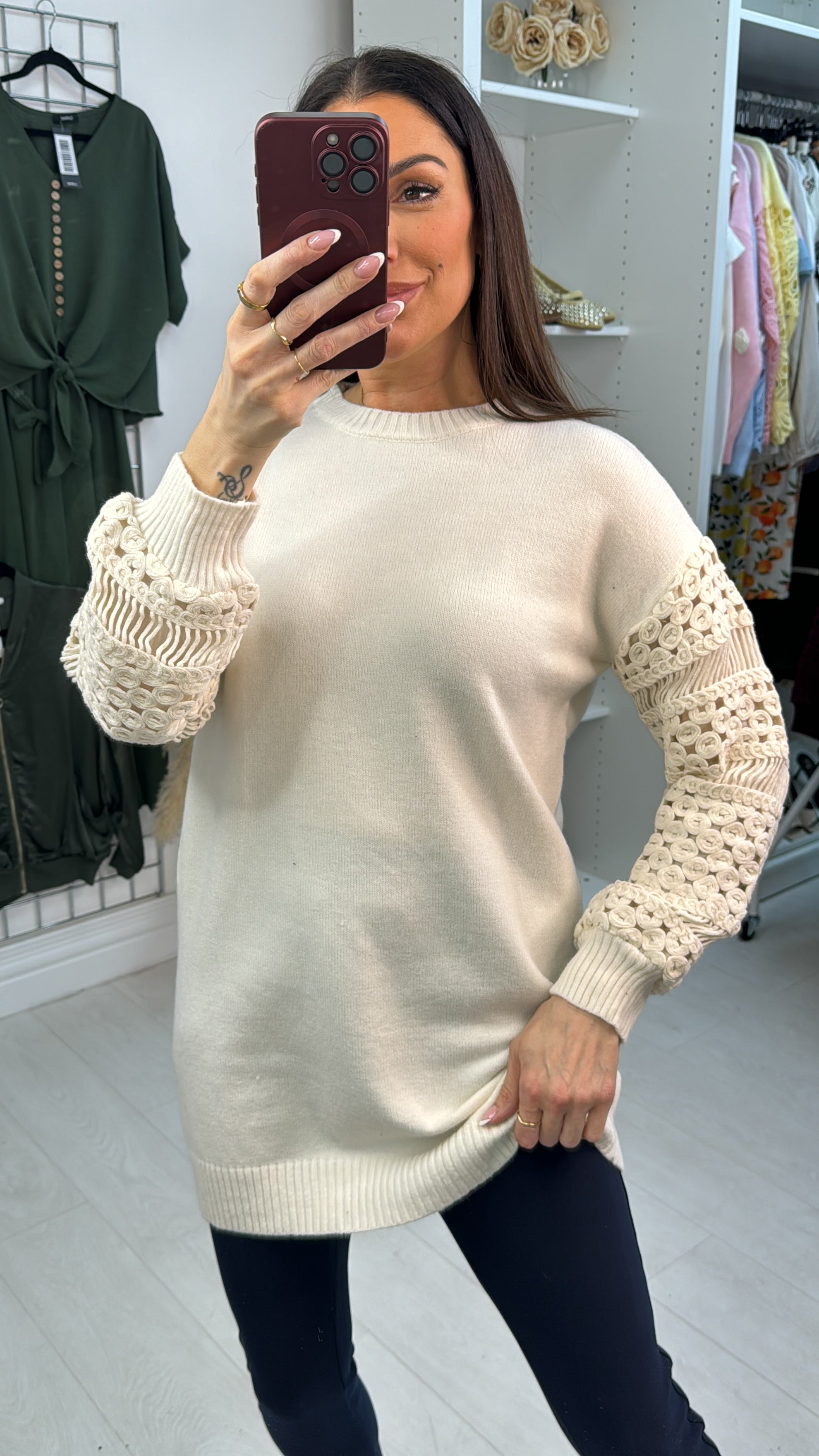 Angela Crochet Sleeve Longline Jumper