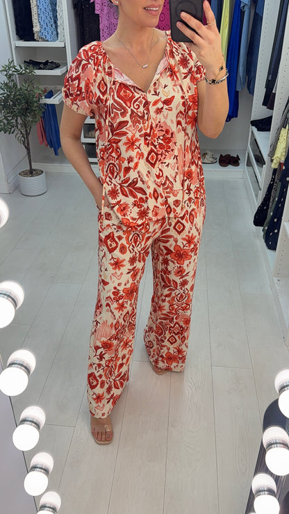 Liora Watercolour Print Wide Leg Trousers Co-Ord Set