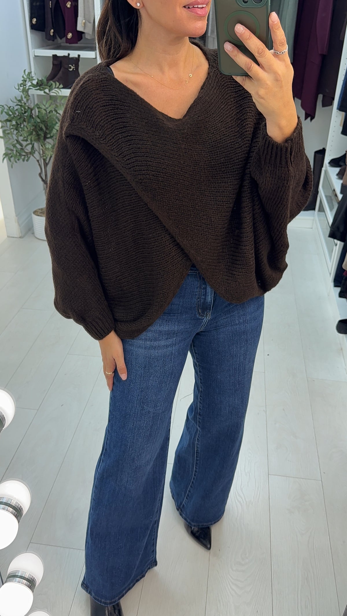 Ingrid Plain Wrap Front Chunky Knit Jumper