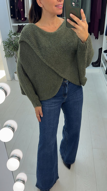 Ingrid Plain Wrap Front Chunky Knit Jumper