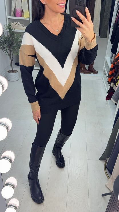 Oaklee Asymmetric Colour Block Loose Fit Jumper