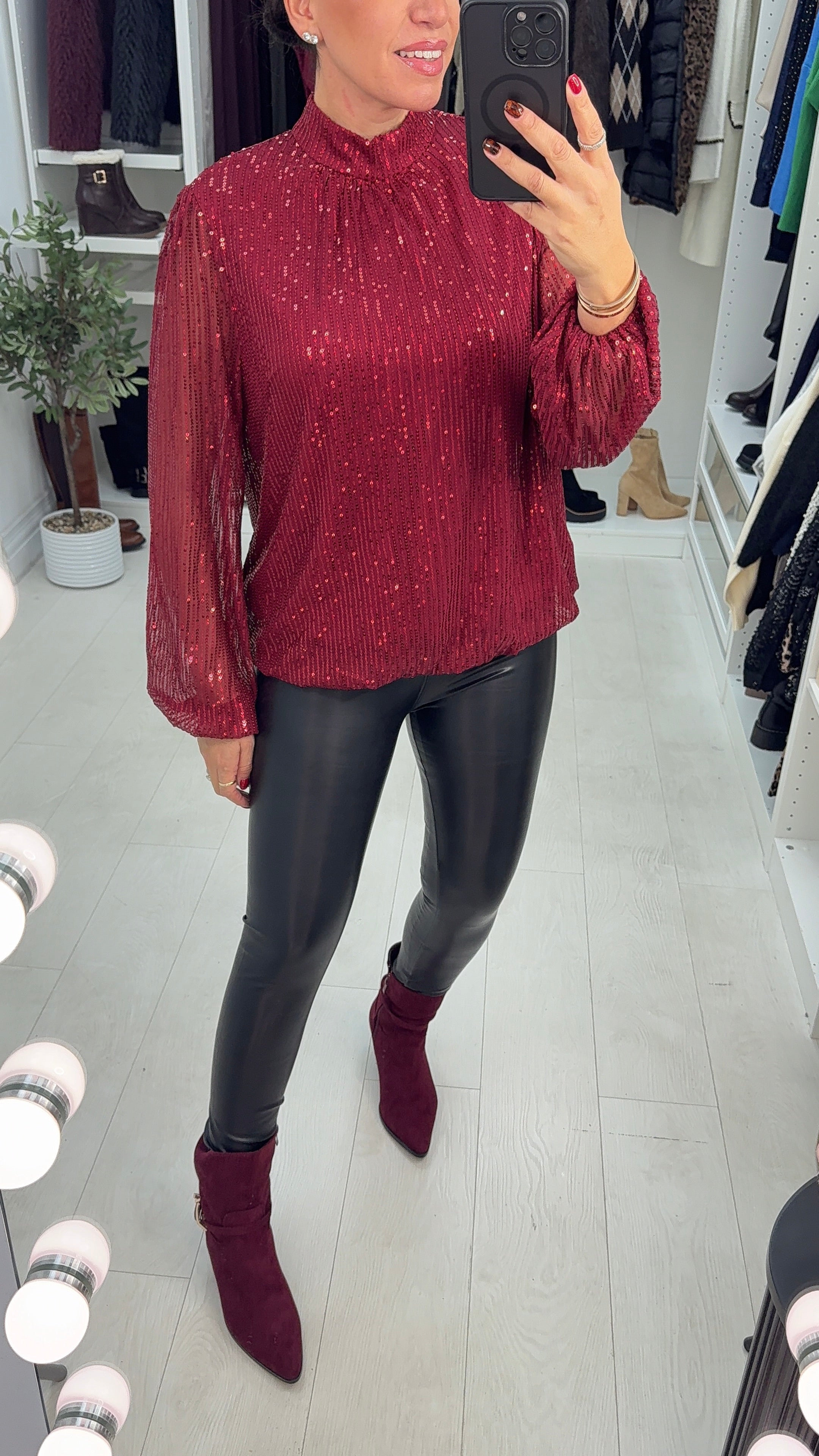 Sloan Sequin Embellished High Neck Top