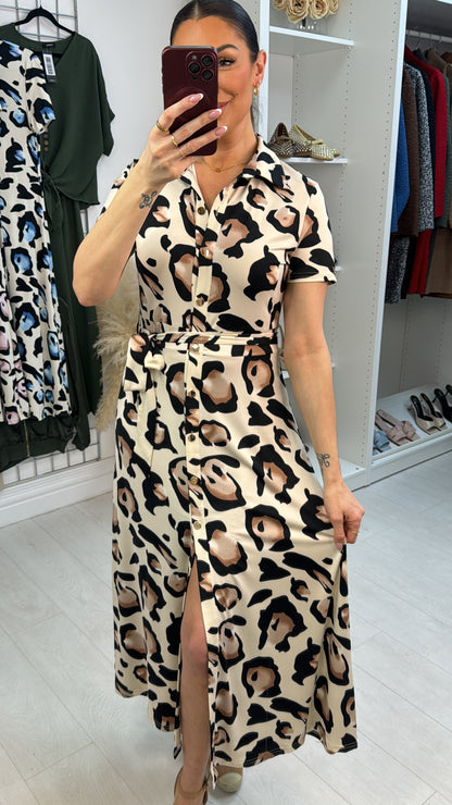 Manuela Cheetah Print Belted Magic Midi Dress
