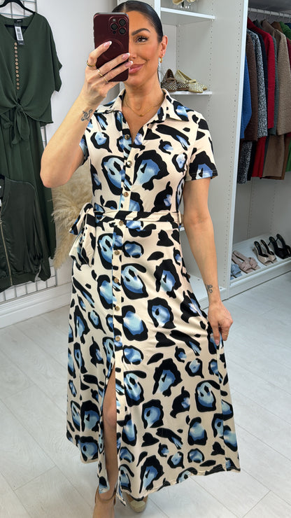 Manuela Cheetah Print Belted Magic Midi Dress