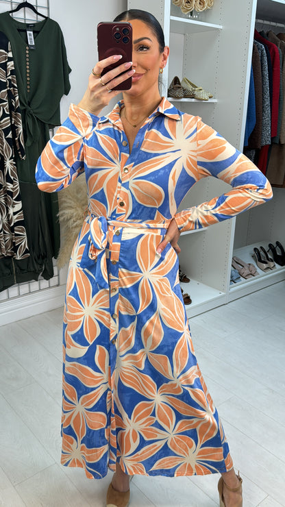 Noemia Floral Print Belted Magic Midi Dress