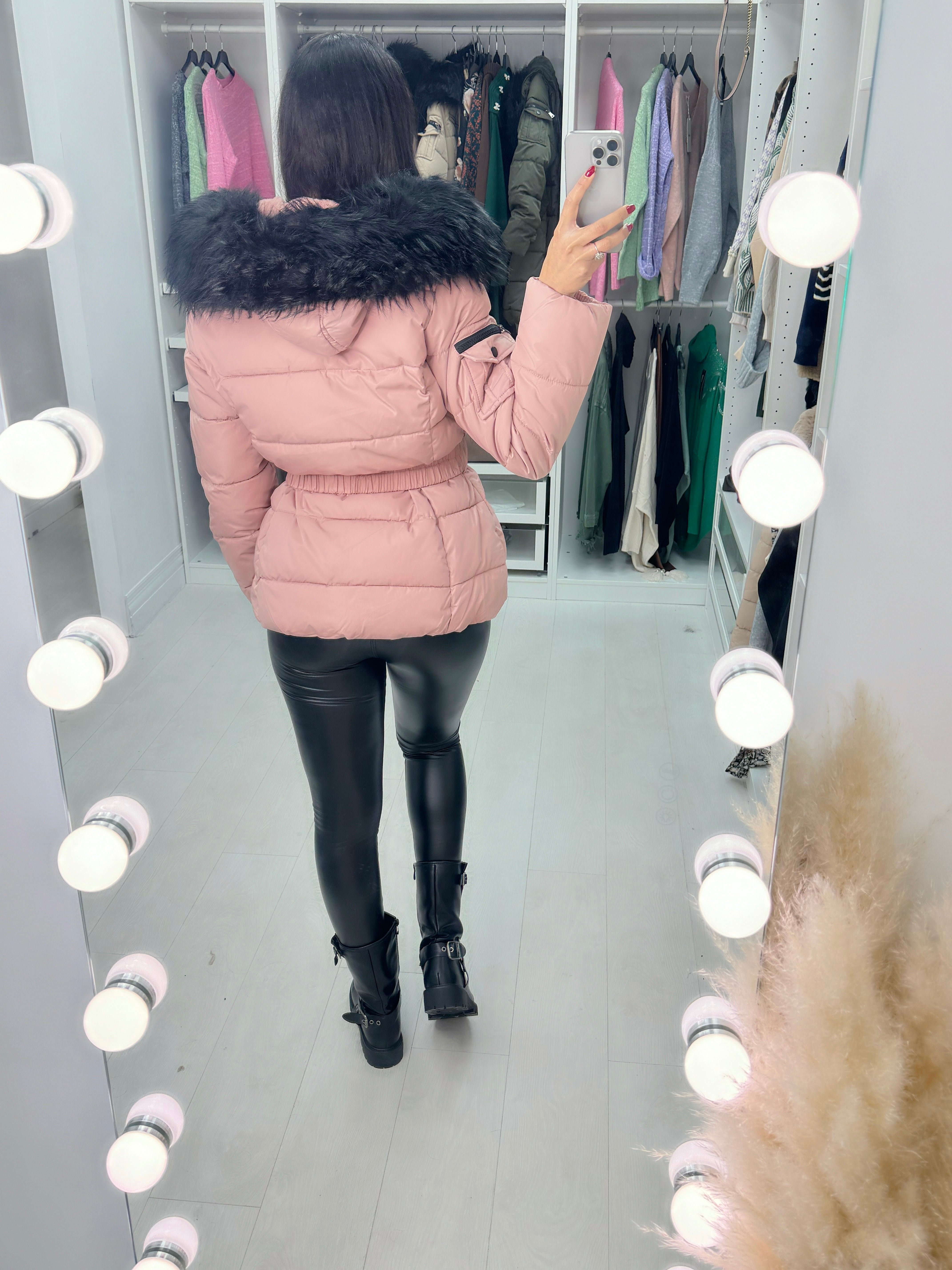 Lucy Pink Padded Faux Fur Hooded Coat