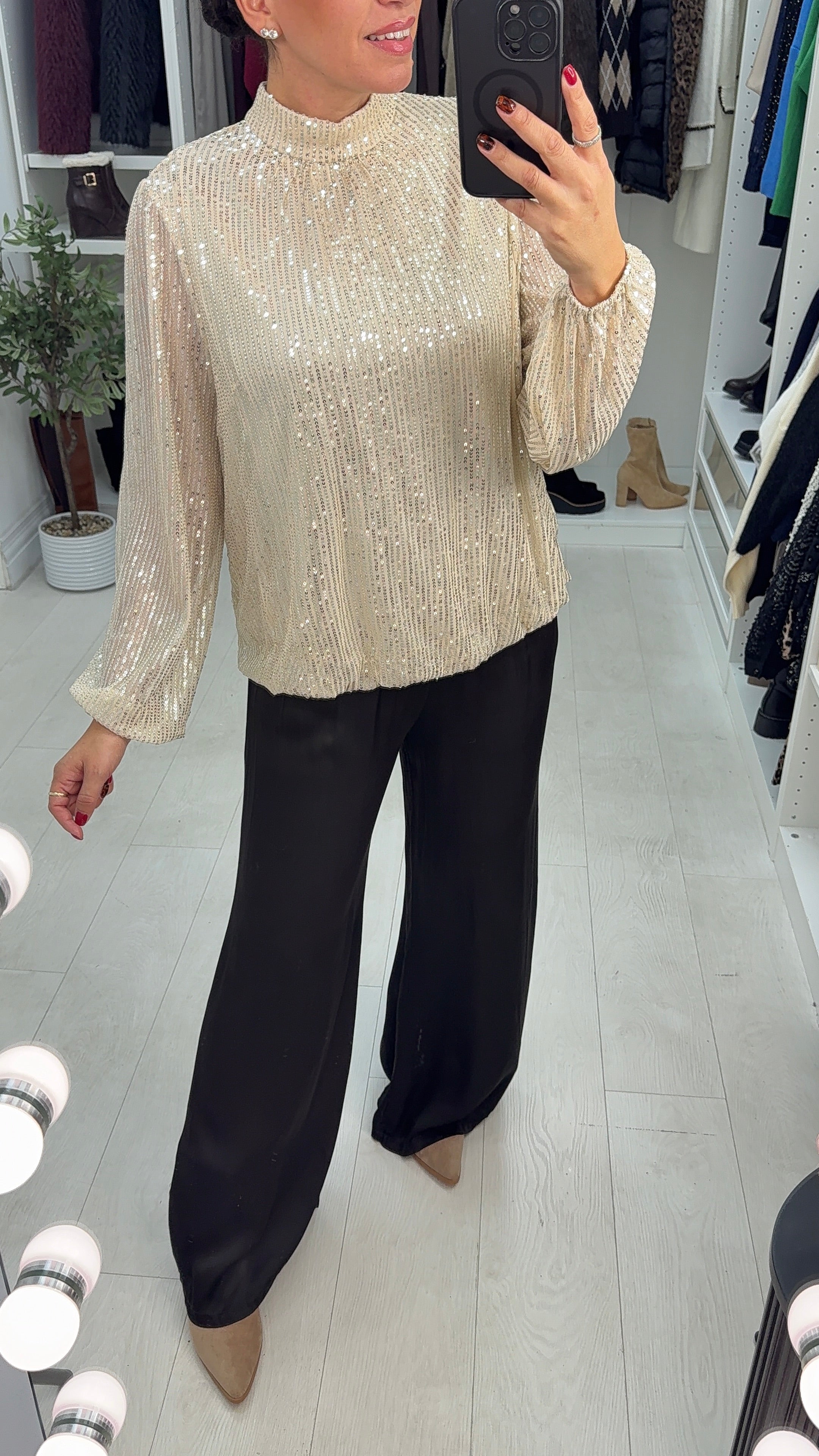 Sloan Sequin Embellished High Neck Top