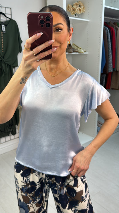 Corinna Satin V Neck Short Sleeve Top