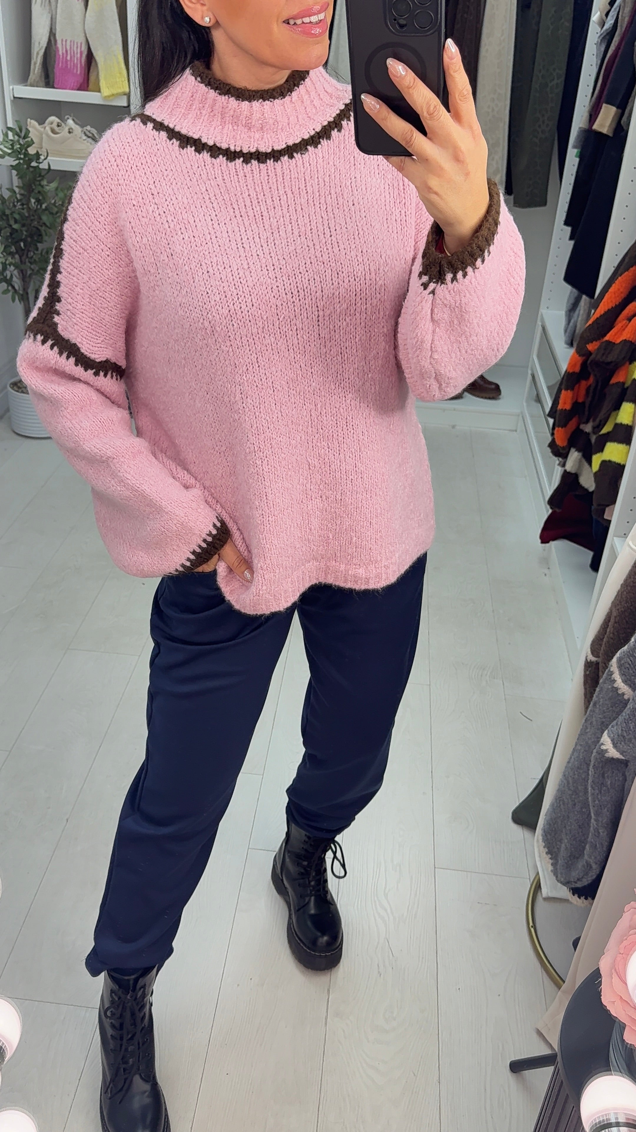 Aida Stitched Hem Detailed High Neck Jumper