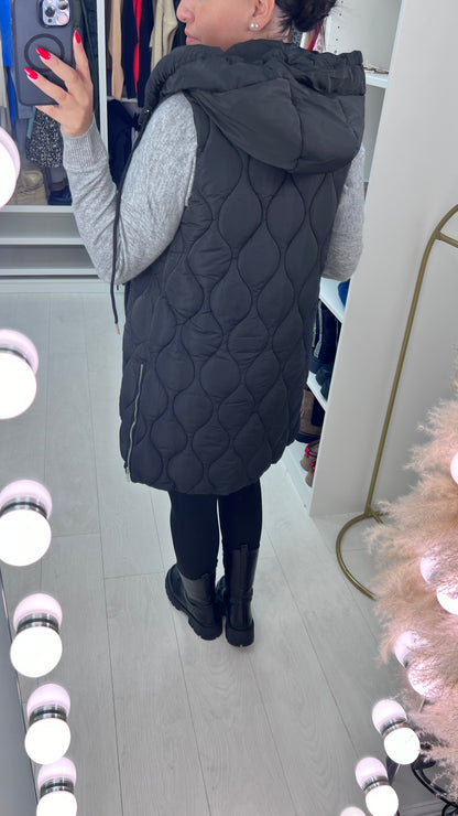 Marnie Black Quilted Hooded Gilet