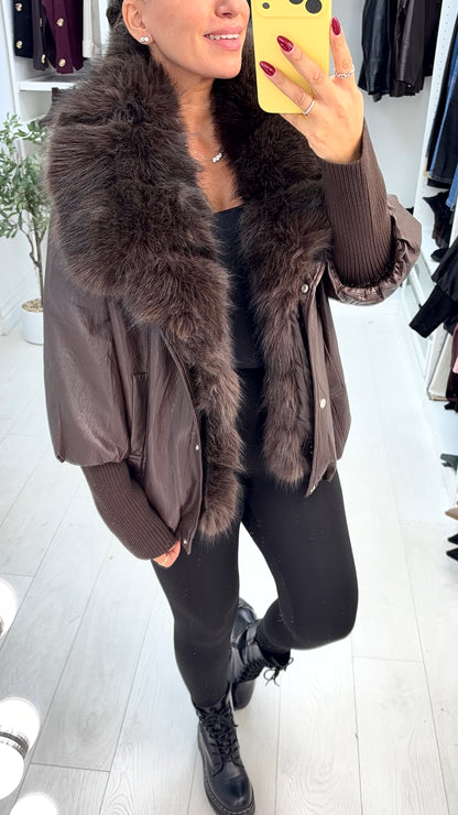Jessa Faux Leather & Faux Fur Collar Jacket