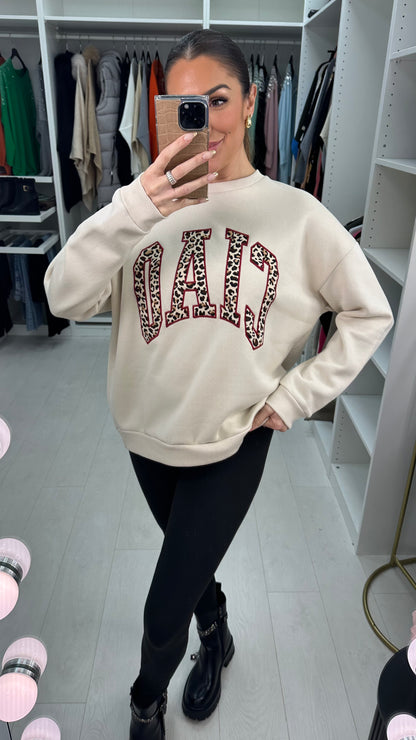 Lorena Leopard Print 'Ciao' Slogan Crew Neck Jumper