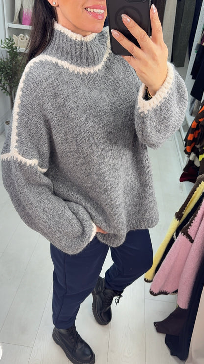 Aida Stitched Hem Detailed High Neck Jumper