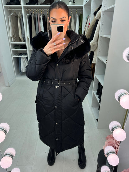 Loukia Faux Fur Hooded Longline Coat