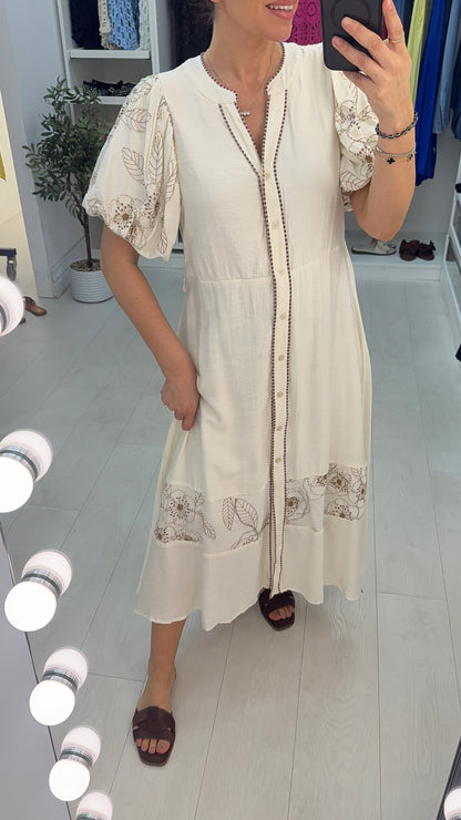 Eleanora Embroidered Ballon Sleeve Maxi Dress