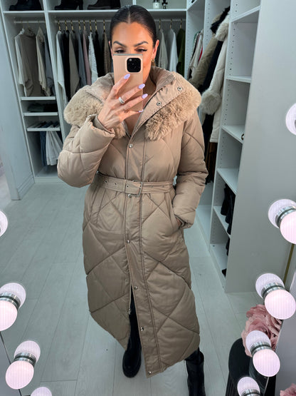 Loukia Faux Fur Hooded Longline Coat