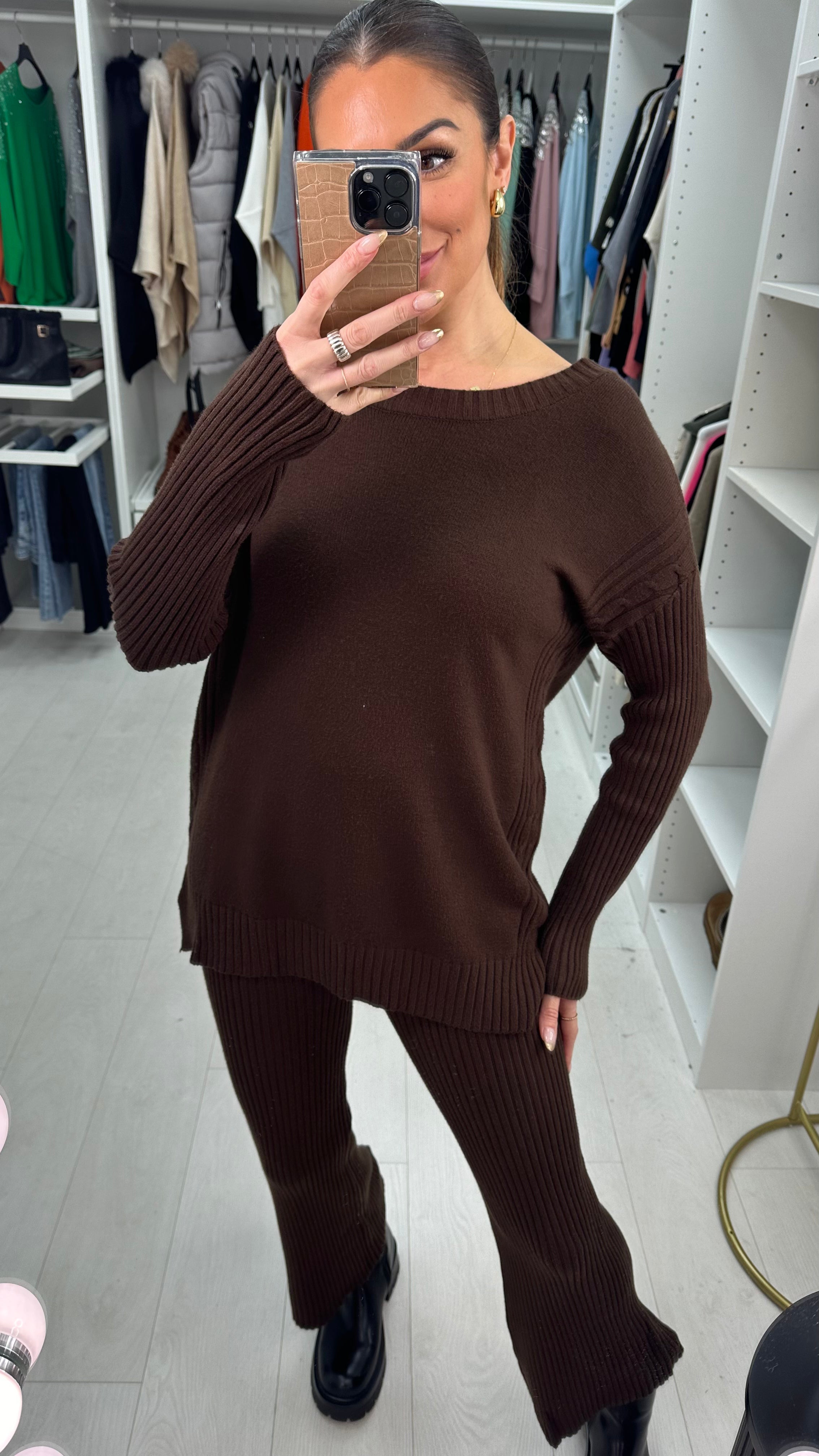 Elissa Round Neck Cable Knit Panel Loungewear Set