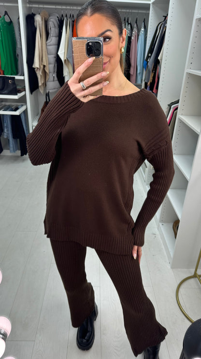 Elissa Round Neck Cable Knit Panel Loungewear Set