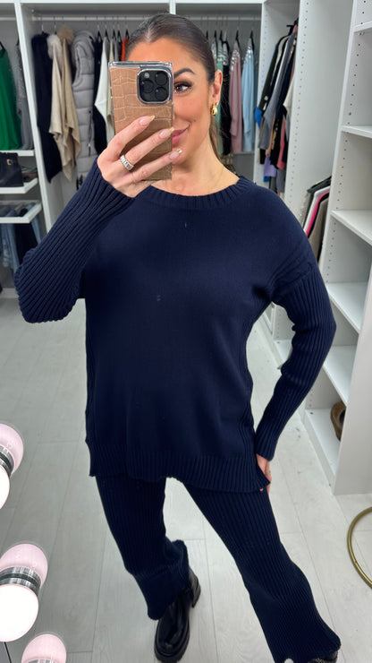 Elissa Round Neck Cable Knit Panel Loungewear Set