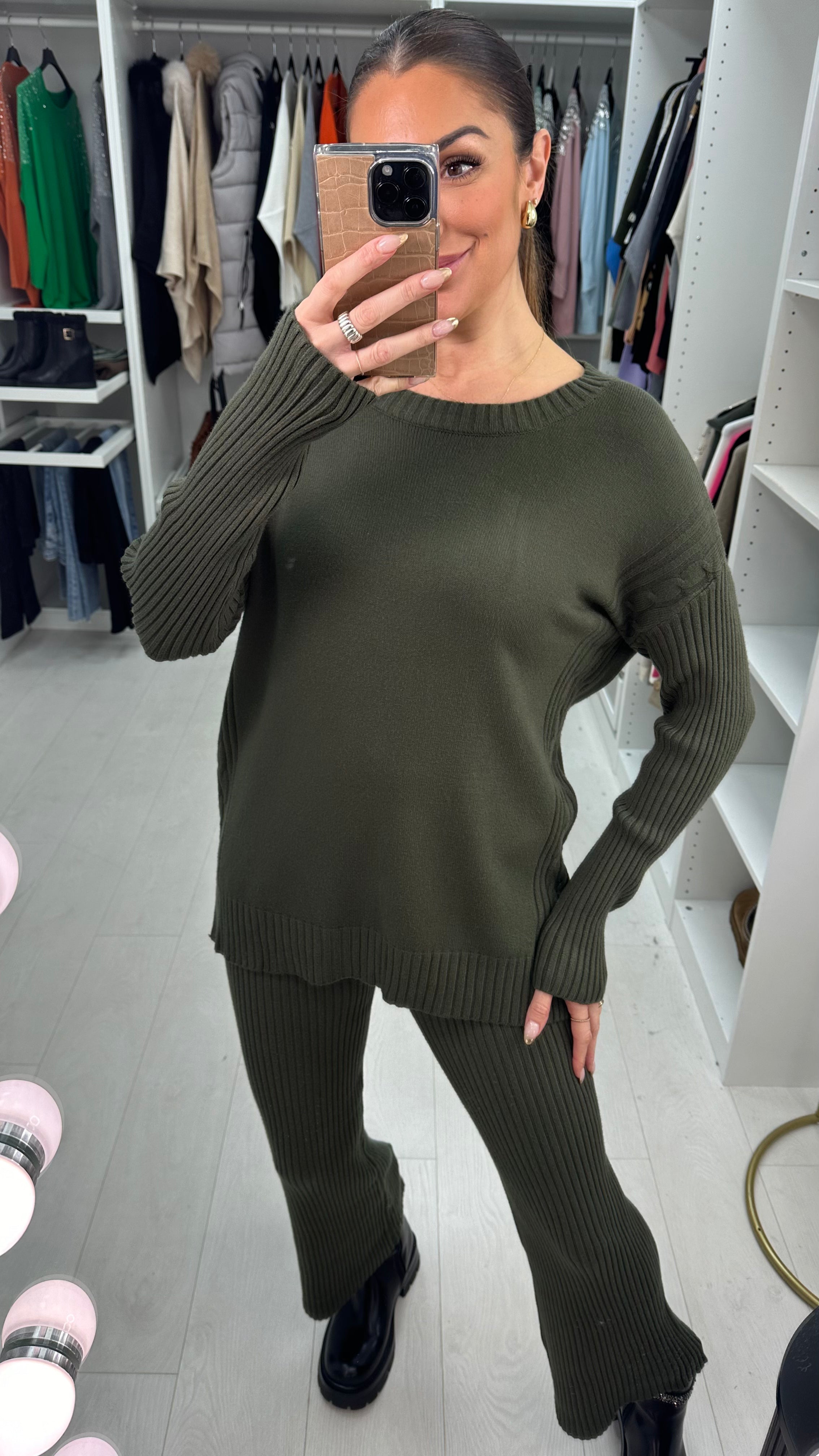 Elissa Round Neck Cable Knit Panel Loungewear Set