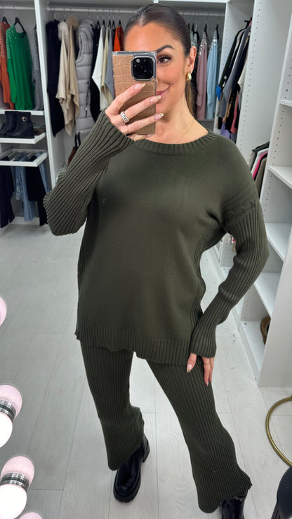 Elissa Round Neck Cable Knit Panel Loungewear Set