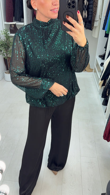 Sloan Sequin Embellished High Neck Top