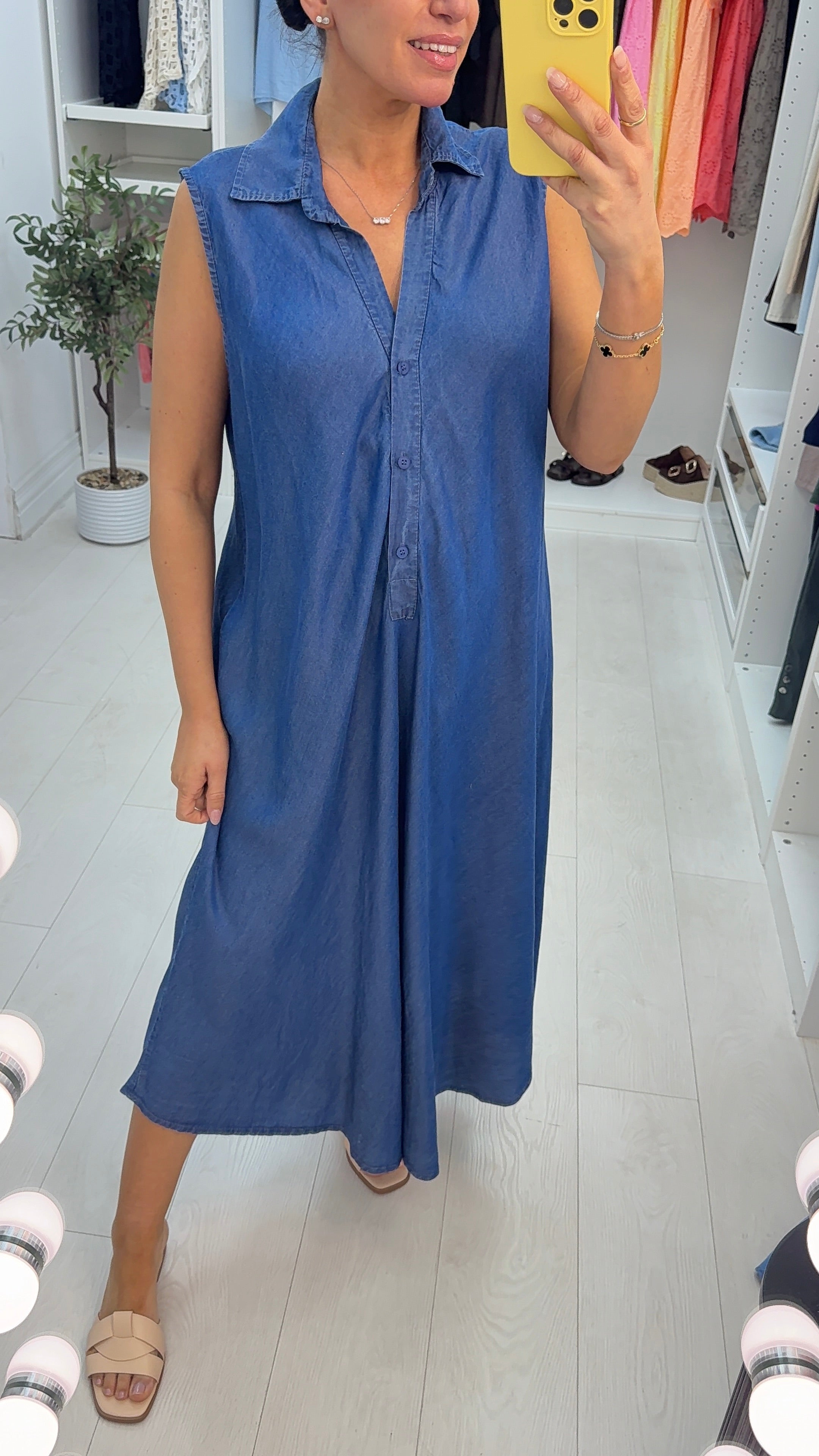 Zariah V Neck Loose Fit Denim Maxi Dress